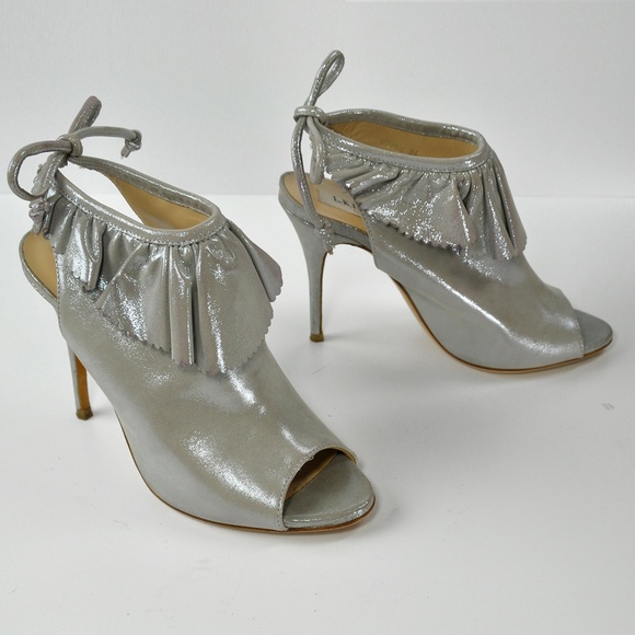 L.K.BENNETT Riley Suede Peep-Toe Booties SILVER - Picture 1 of 14